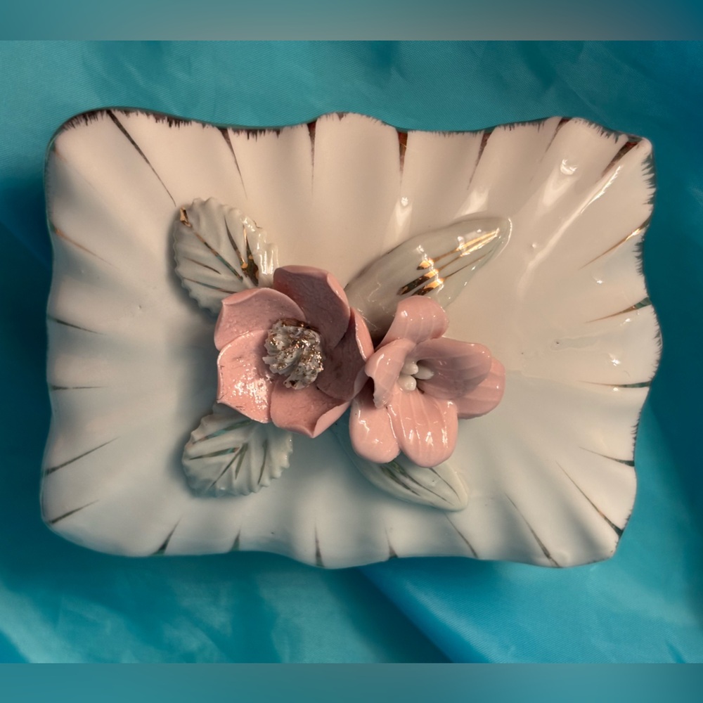 Vintage Floral Bone China Trinket Box